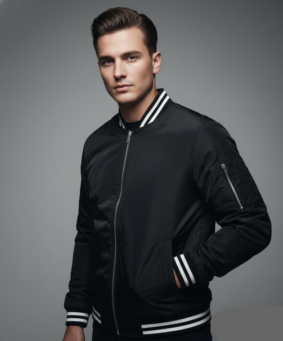 Black Bomber Jacket (or Varsity Bomber Jacket)